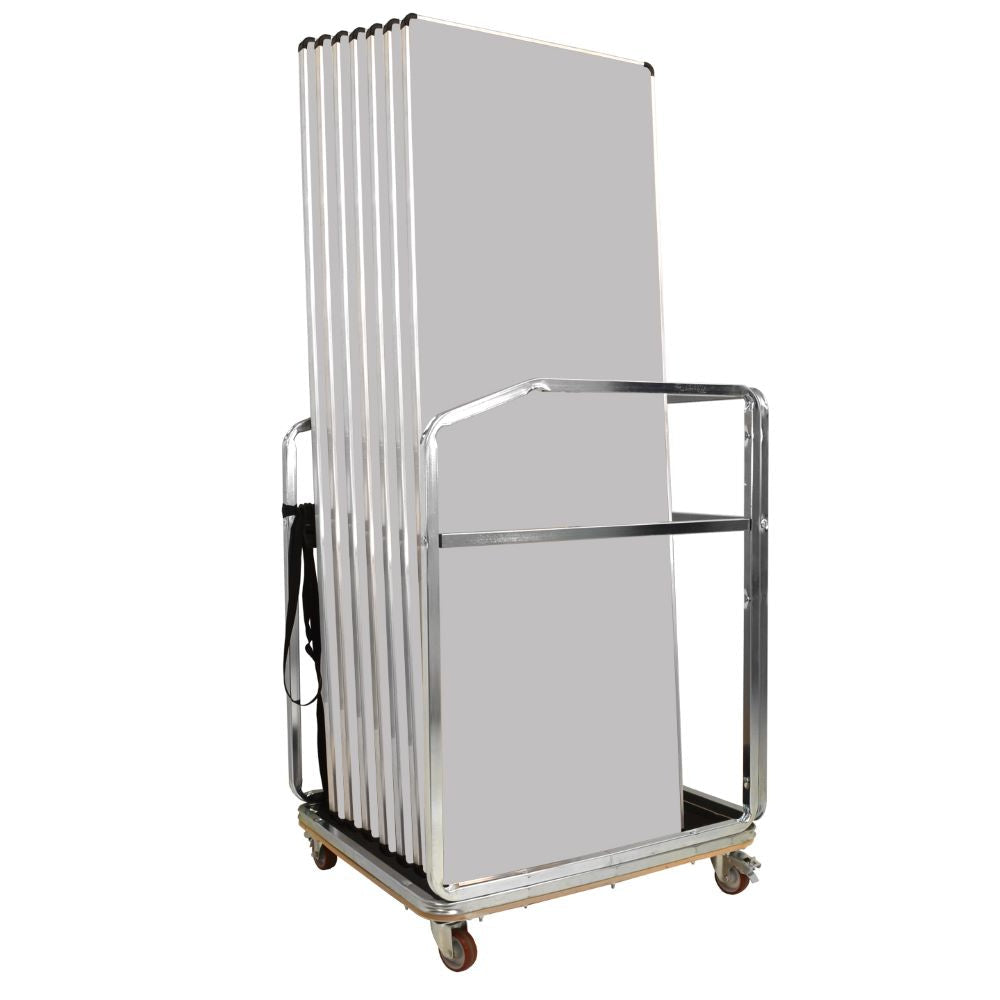 Metal storage trolley with grey Gopak folding tables on a white background