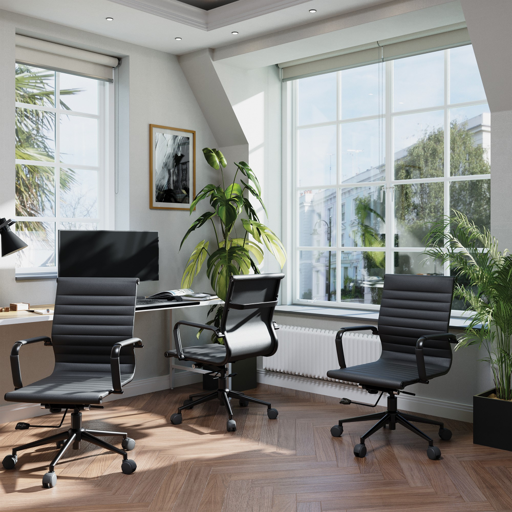 Aura All Black Medium Back Bonded Leather Executive Office Chair