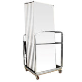 Metal trolley with white folding tables on a white background