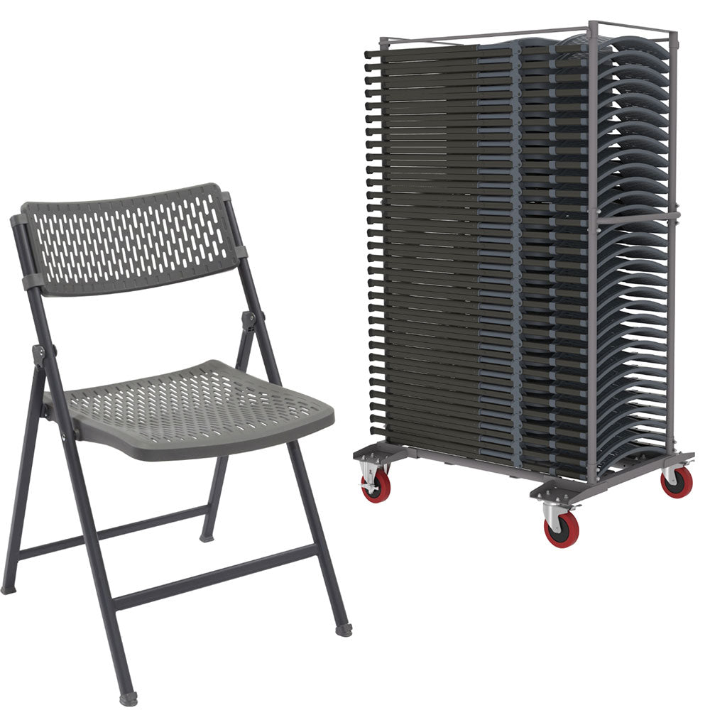Aran Grey Contemporary Plastic Folding Chair with Chair Trolley.