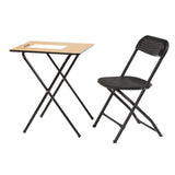 Wooden folding exam desk and folding exam chair ready for exam.