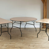 5ft Round Wooden Folding Table Bundle - 7 Tables & Trolley (1530mm)