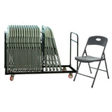 Smart Folding Chair next to chair trolley stacked with chairs.