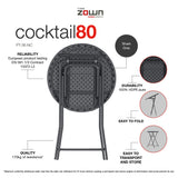 Portable round event table for drinks receptions and exhibitions dimensions