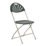 Charcoal fan back plastic folding chair profile view.