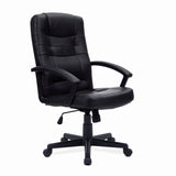 High back bonded leather black office chair profile view.