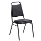 Essential black vinyl banqueting chair with silver black steel frame