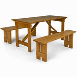 6ft Folding Farm Table & Bench Set – Solid Pine