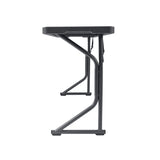 End view of Zown M183 narrow folding table showing its asymmetric leg frame