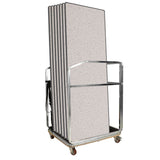 Metal trolley with folded grey tables on a white background