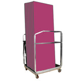 Metal storage trolley with pink folding tables on a white background