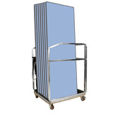 Cart with folded blue tables on a white background