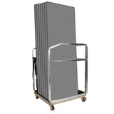 Metal trolley with grey folding tables on a white background