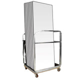 Metal trolley with white folding tables on a white background