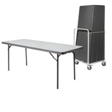 Zown Plastic Folding Table Bundle - 10 Tables & Upright Trolley - 6ft x 2ft 6in
