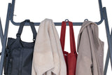 Rectangular folding high table with integrated bag hooks