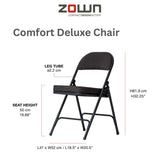 Pictogram illustrating dimensions of Comfort Deluxe padded folding chair.