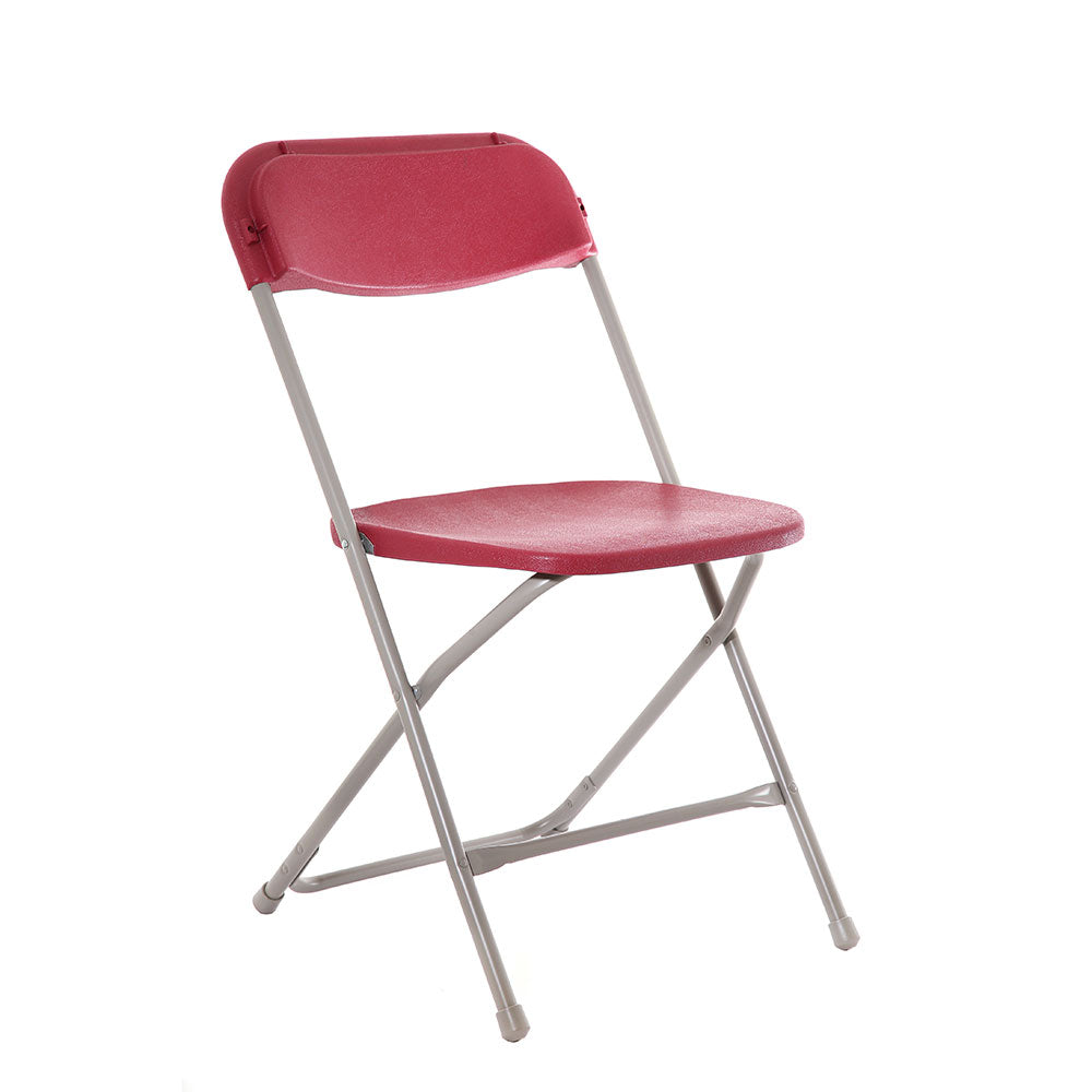 Red plastic folding chair side profile