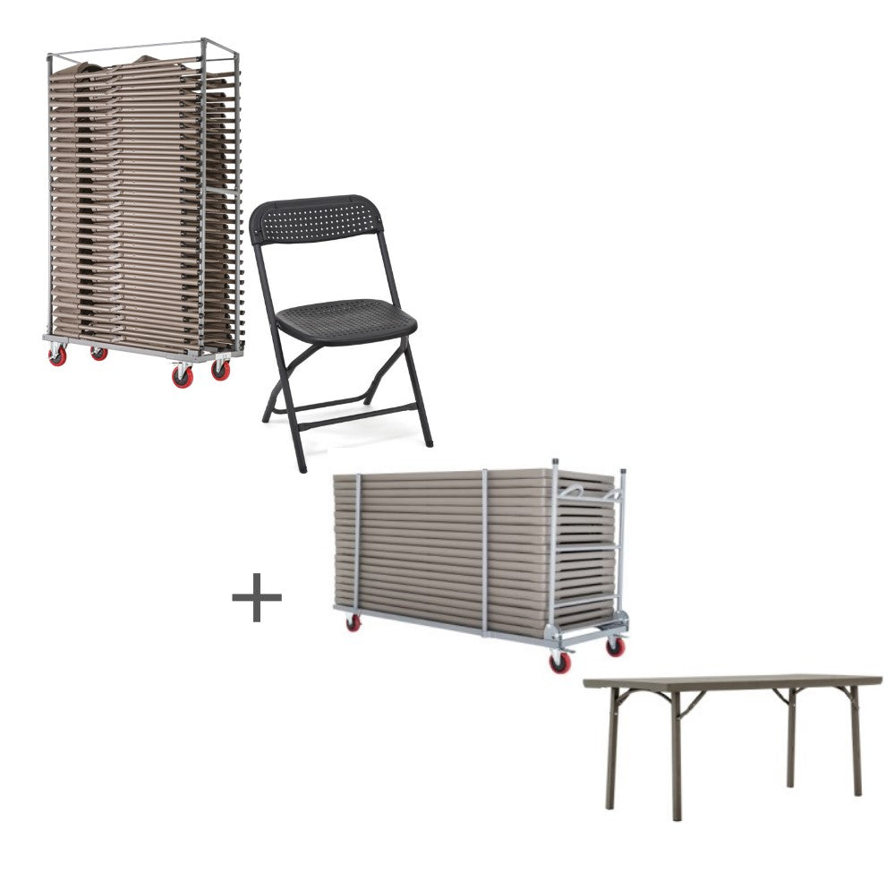 10 x Premium Plastic Folding Tables, 40 x BigClassic Chairs & Trolleys | Bundle