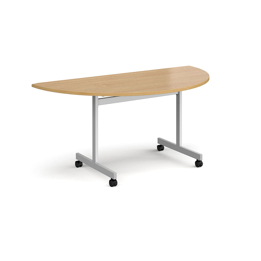 Primo Tilt Top Table - SEMI-CIRCULAR  - L1600mm x W800mm x H725mm - Silver Frame - Specify Tabletop Colour