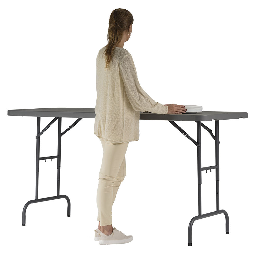 Zown Height Adjustable Rectangular Plastic Folding Table - 6ft x 2ft 6 (1830mm x 760mm)