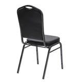 Rear profile of black banqueting chair with vinyl upholstery.