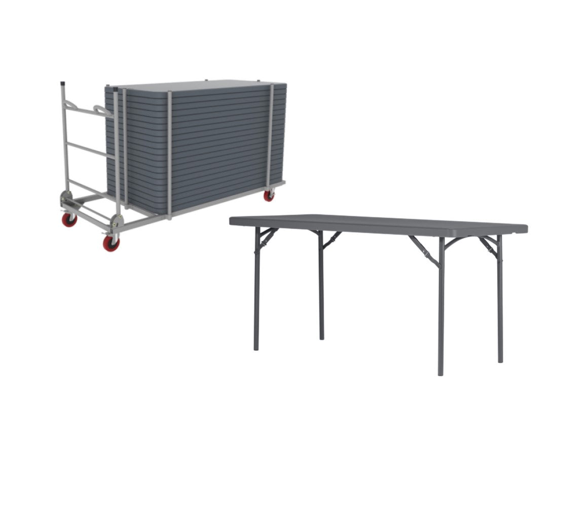 Zown Plastic Folding Table Bundle - 20 Tables & Trolley - 5ft x 2ft 6in